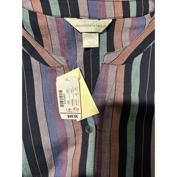 Christopher Banks Shirt Womens Colorful Striped Mandarin Collar Work Job L - Picture 2 of 9